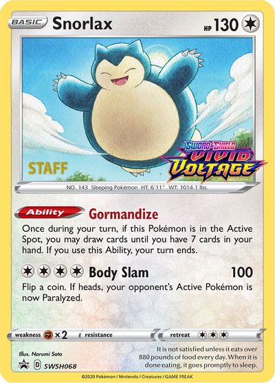 Snorlax (SWSH068) (Staff Prerelease Promo) [Sword & Shield: Black Star Promos] | RetroPlay Games