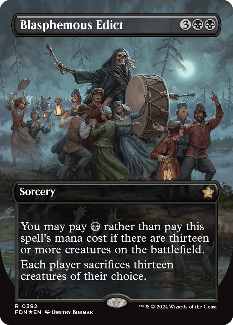 Blasphemous Edict (Borderless) (Mana Foil) [Foundations] | RetroPlay Games