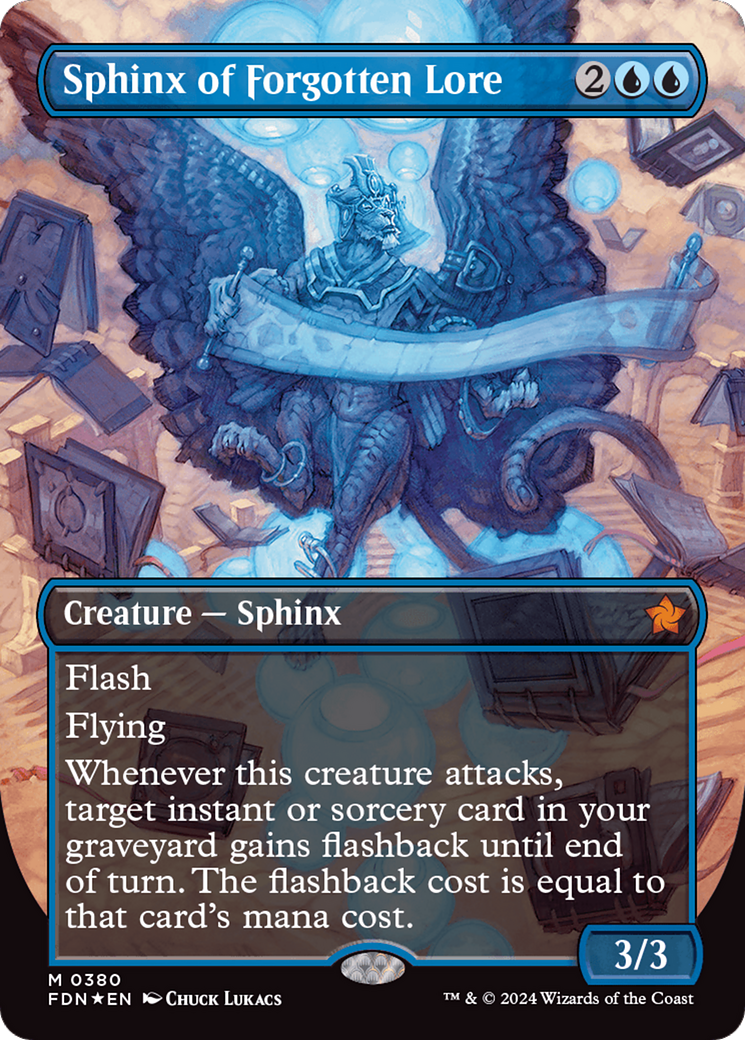 Sphinx of Forgotten Lore (Borderless) (Mana Foil) [Foundations] | RetroPlay Games