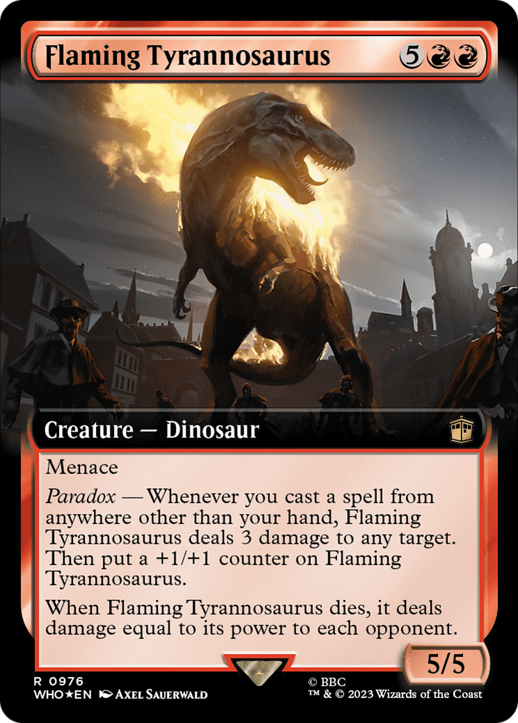 Flaming Tyrannosaurus (Extended Art) (Surge Foil) [Doctor Who] | RetroPlay Games