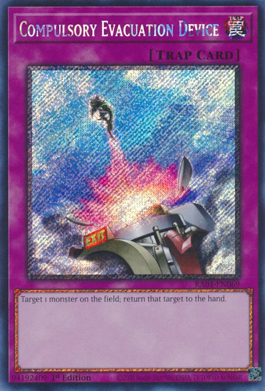 Compulsory Evacuation Device [RA01-EN069] Platinum Secret Rare | RetroPlay Games