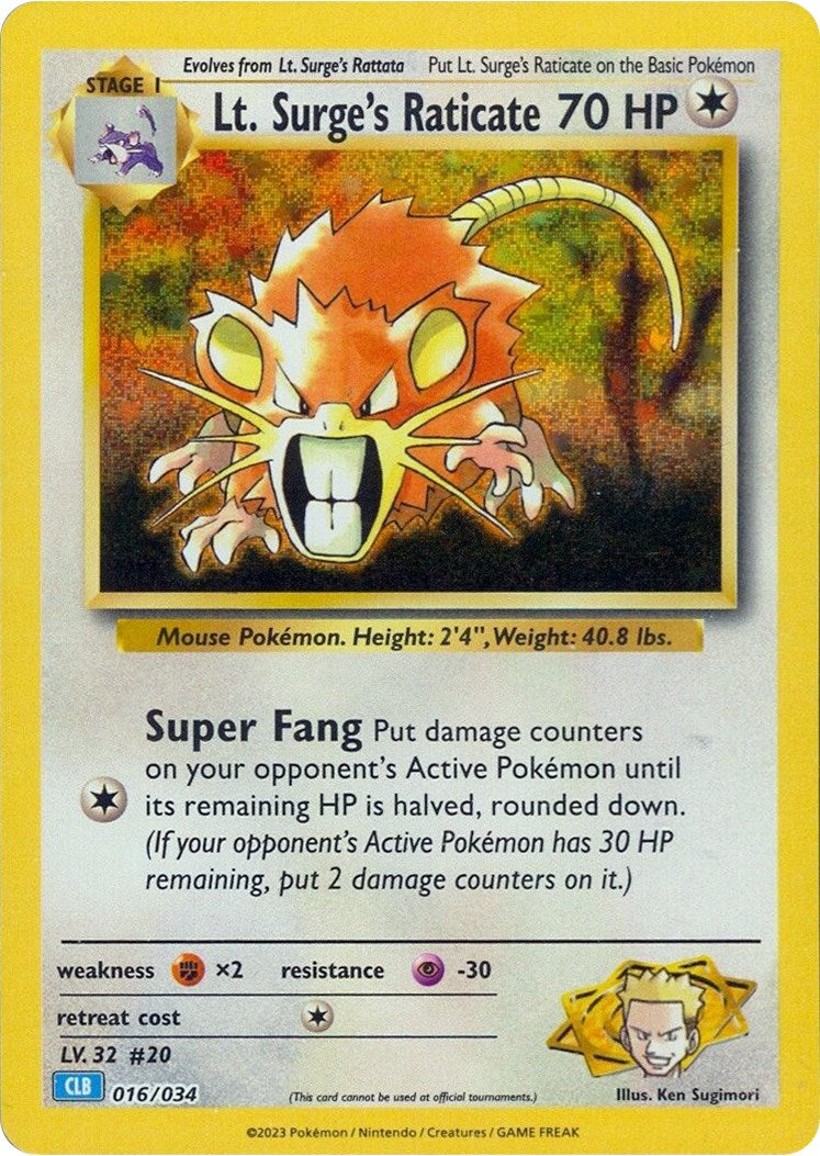 Lt. Surge's Raticate [Trading Card Game Classic] | RetroPlay Games