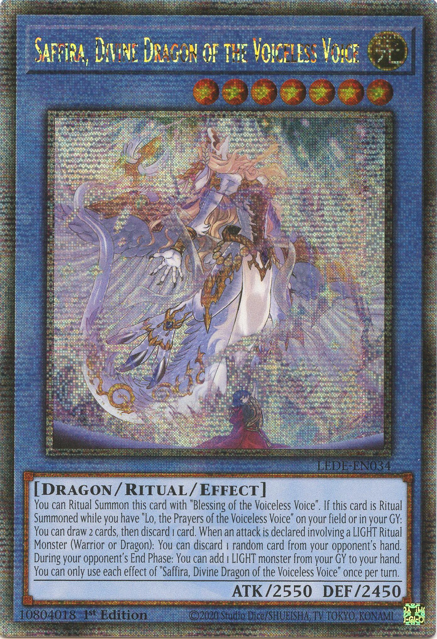 Saffira, Divine Dragon of the Voiceless Voice (Quarter Century Secret Rare) [LEDE-EN034] Quarter Century Secret Rare | RetroPlay Games