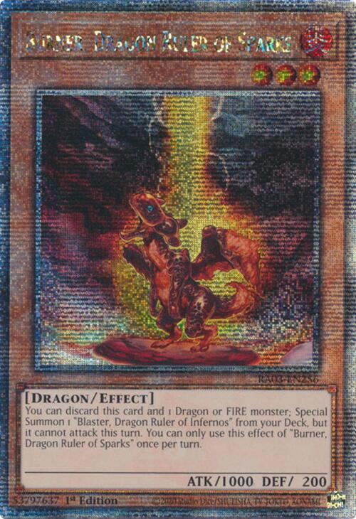 Burner, Dragon Ruler of Sparks (Quarter Century Secret Rare) [RA03-EN256] Quarter Century Secret Rare | RetroPlay Games