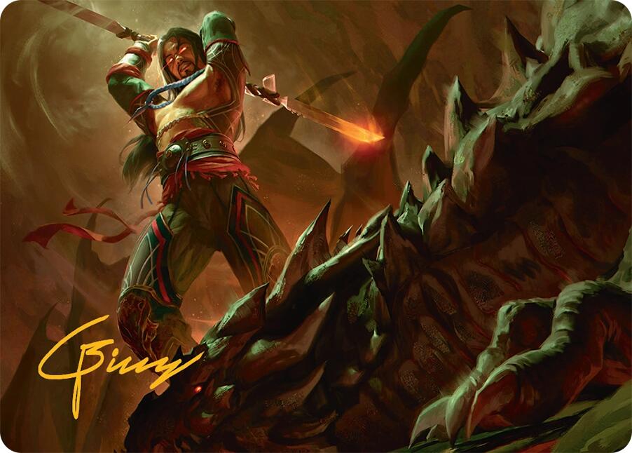 Sarkhan's Resolve Art Card (18/54) (Gold-Stamped Signature) [Tarkir: Dragonstorm Art Series] | RetroPlay Games