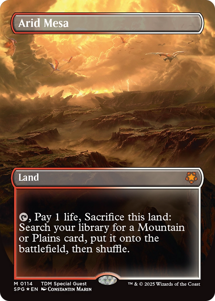 Arid Mesa (Borderless) (Dragonscale Foil) [Tarkir: Dragonstorm Special Guests] | RetroPlay Games