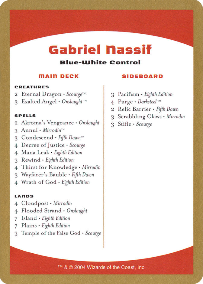 Gabriel Nassif Decklist [World Championship Decks 2004] | RetroPlay Games