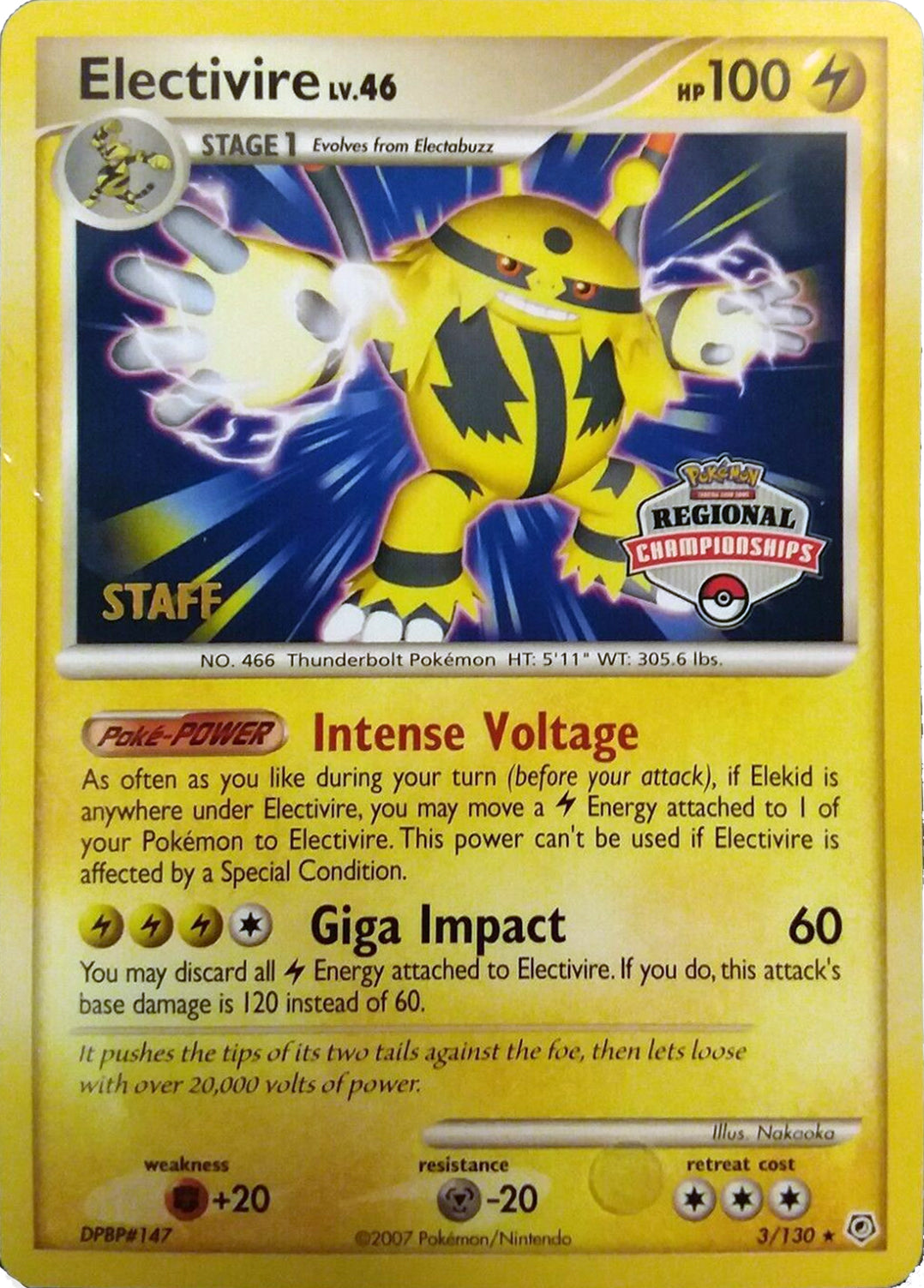 Electivire (003/130) (2008 Staff Regional Championships) [League & Championship Cards] | RetroPlay Games