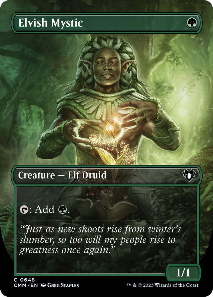 Elvish Mystic (Borderless Alternate Art) [Commander Masters] | RetroPlay Games