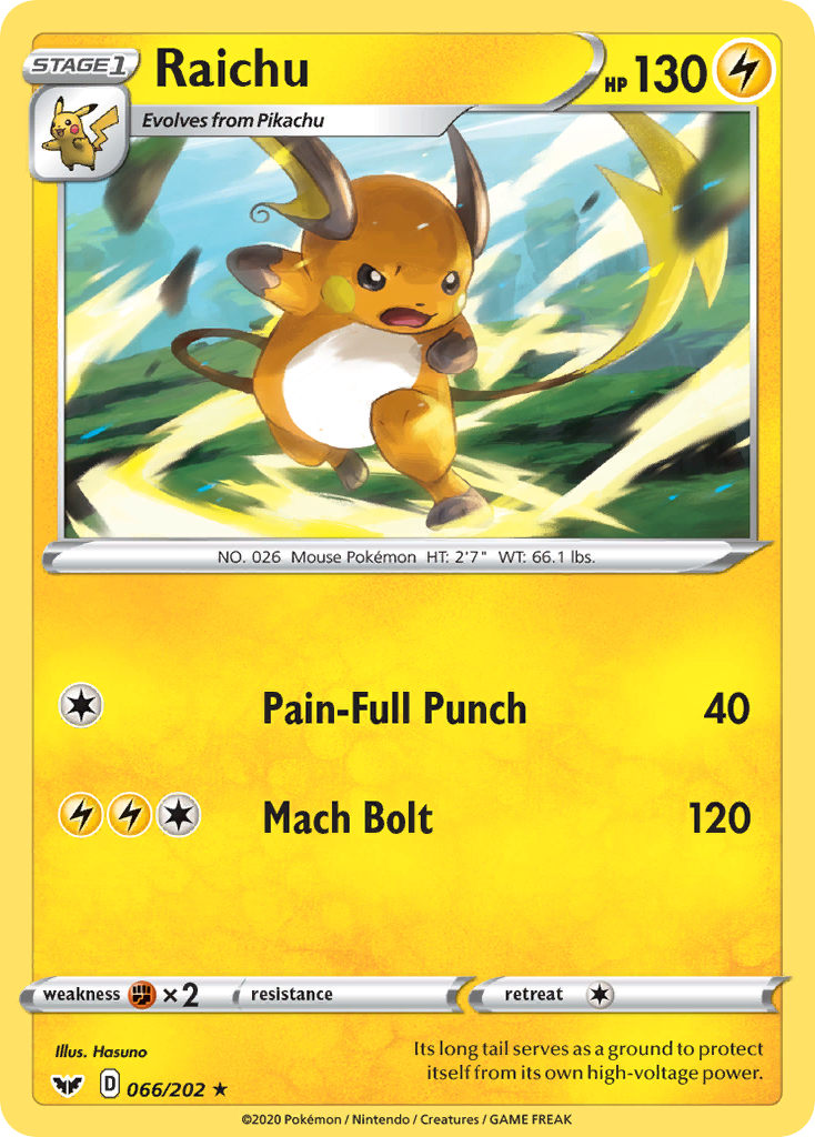 Raichu (066/202) [Sword & Shield: Base Set] | RetroPlay Games