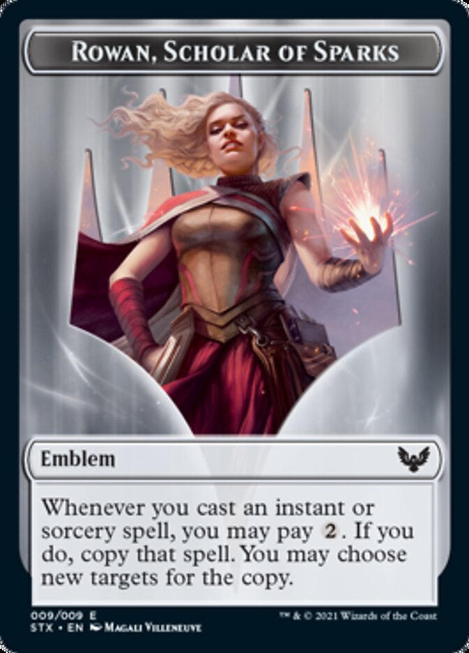 Fractal // Rowan, Scholar of Sparks Emblem Double-Sided Token [Strixhaven: School of Mages Tokens] | RetroPlay Games
