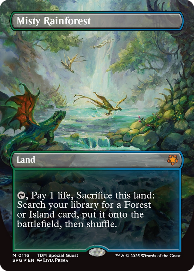 Misty Rainforest (Borderless) (Dragonscale Foil) [Tarkir: Dragonstorm Special Guests] | RetroPlay Games