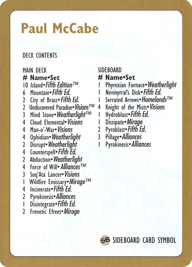 Paul McCabe Decklist [World Championship Decks 1997] | RetroPlay Games