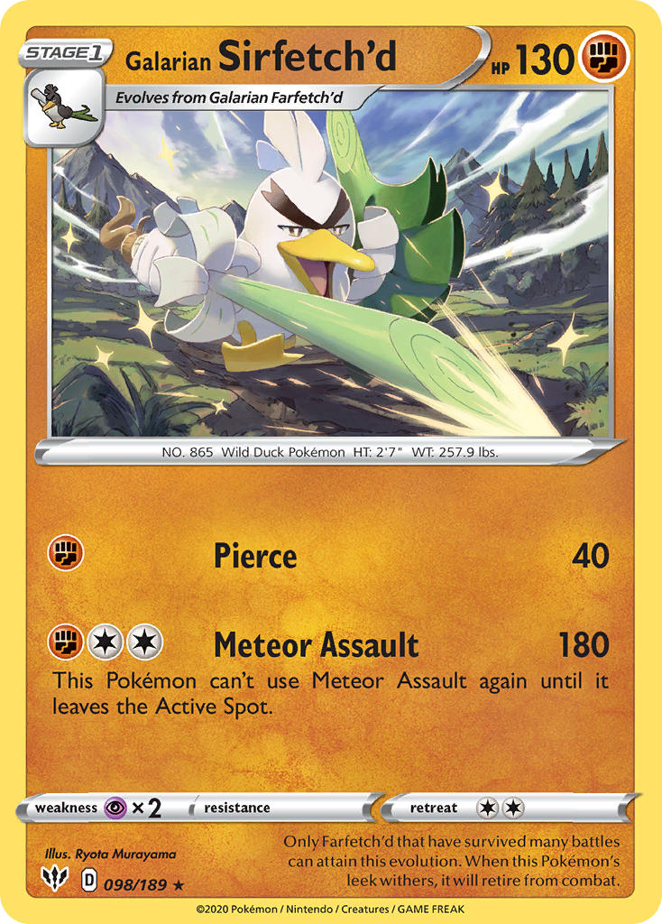 Galarian Sirfetch'd (098/189) (Cracked Ice holo) (Theme Deck Exclusive) [Sword & Shield: Darkness Ablaze] | RetroPlay Games