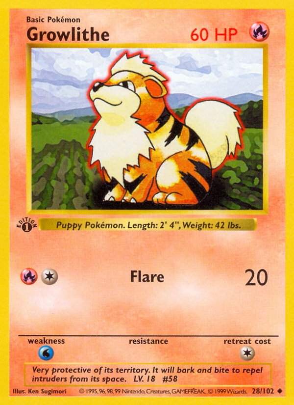 Growlithe (28/102) (Shadowless) [Base Set 1st Edition] | RetroPlay Games