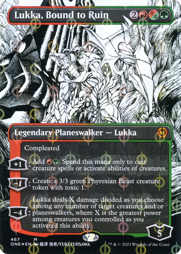 Lukka, Bound to Ruin (Borderless Manga Step-and-Compleat Foil) [Phyrexia: All Will Be One] | RetroPlay Games