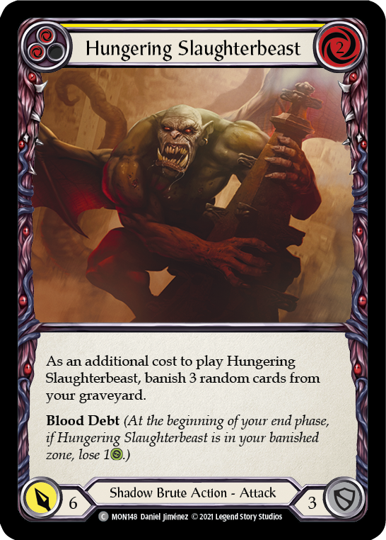 Hungering Slaughterbeast (Yellow) [MON148-RF] (Monarch)  1st Edition Rainbow Foil | RetroPlay Games