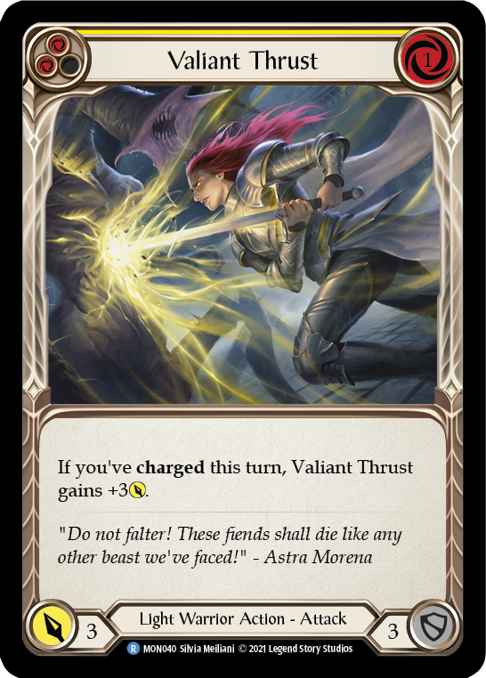 Valiant Thrust (Yellow) [MON040-RF] (Monarch)  1st Edition Rainbow Foil | RetroPlay Games