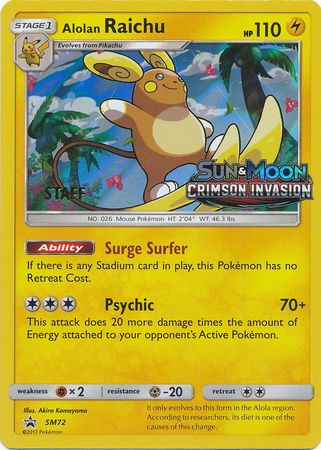 Alolan Raichu (SM72) (Staff Prerelease Promo) [Sun & Moon: Black Star Promos] | RetroPlay Games