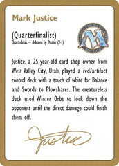 1996 Mark Justice Biography Card [World Championship Decks] | RetroPlay Games