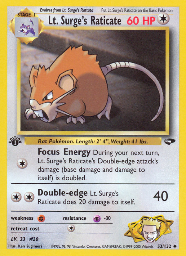 Lt. Surge's Raticate (53/132) [Gym Challenge 1st Edition] | RetroPlay Games