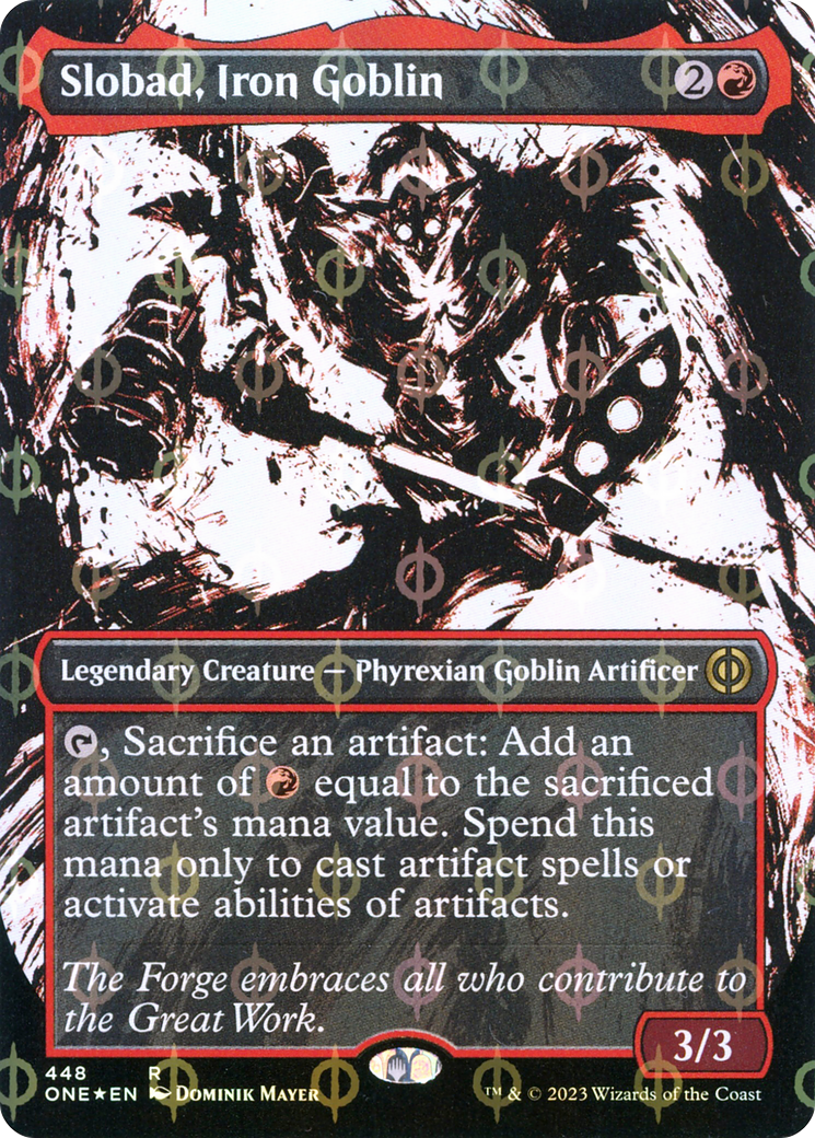 Slobad, Iron Goblin (Borderless Ichor Step-and-Compleat Foil) [Phyrexia: All Will Be One] | RetroPlay Games