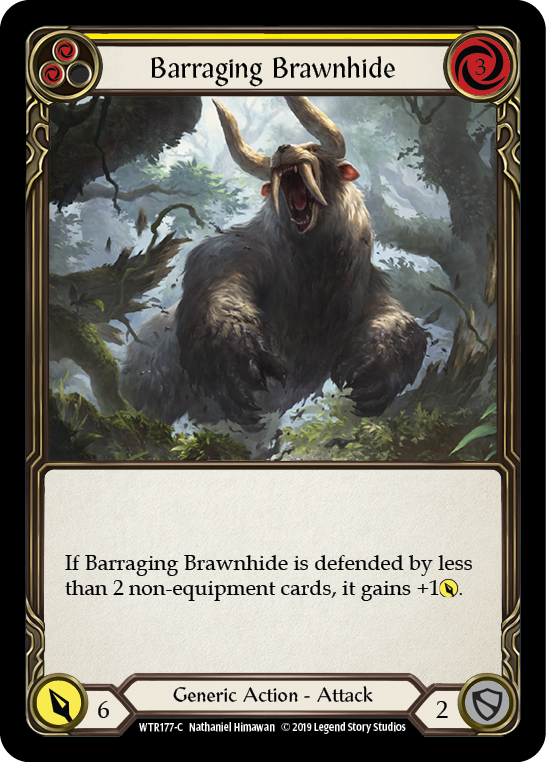 Barraging Brawnhide (Yellow) [WTR177-C] (Welcome to Rathe)  Alpha Print Rainbow Foil | RetroPlay Games