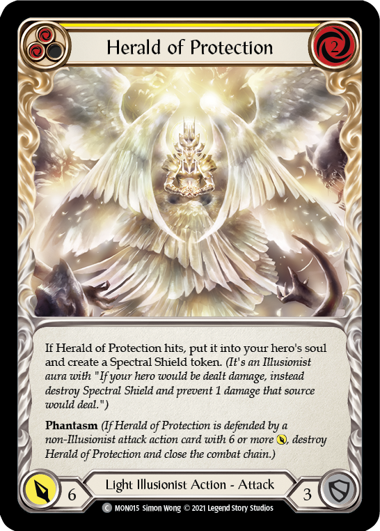 Herald of Protection (Yellow) [MON015-RF] (Monarch)  1st Edition Rainbow Foil | RetroPlay Games