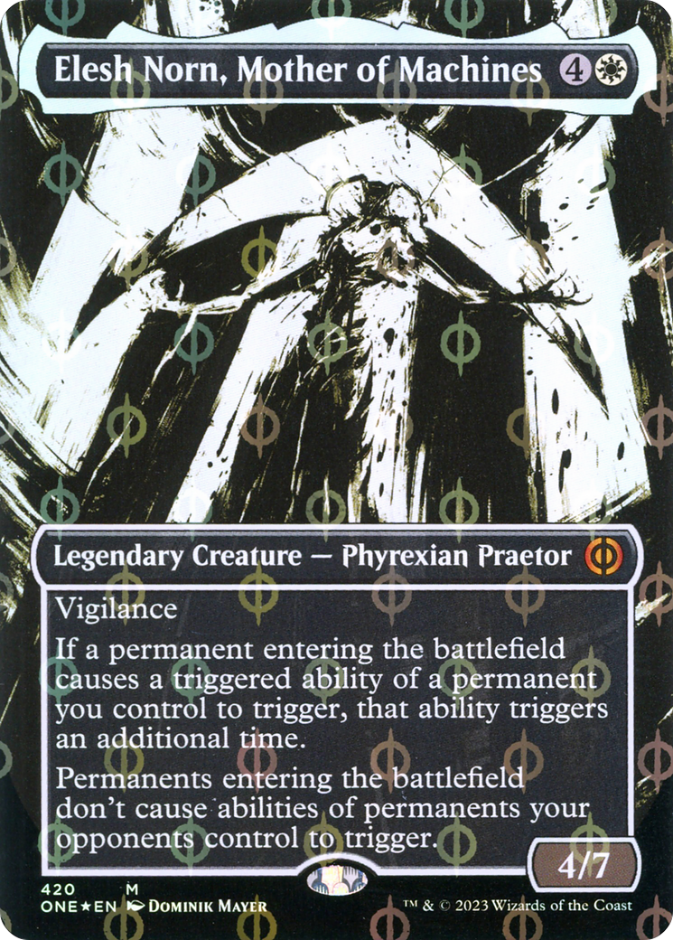 Elesh Norn, Mother of Machines (Borderless Ichor Step-and-Compleat Foil) [Phyrexia: All Will Be One] | RetroPlay Games