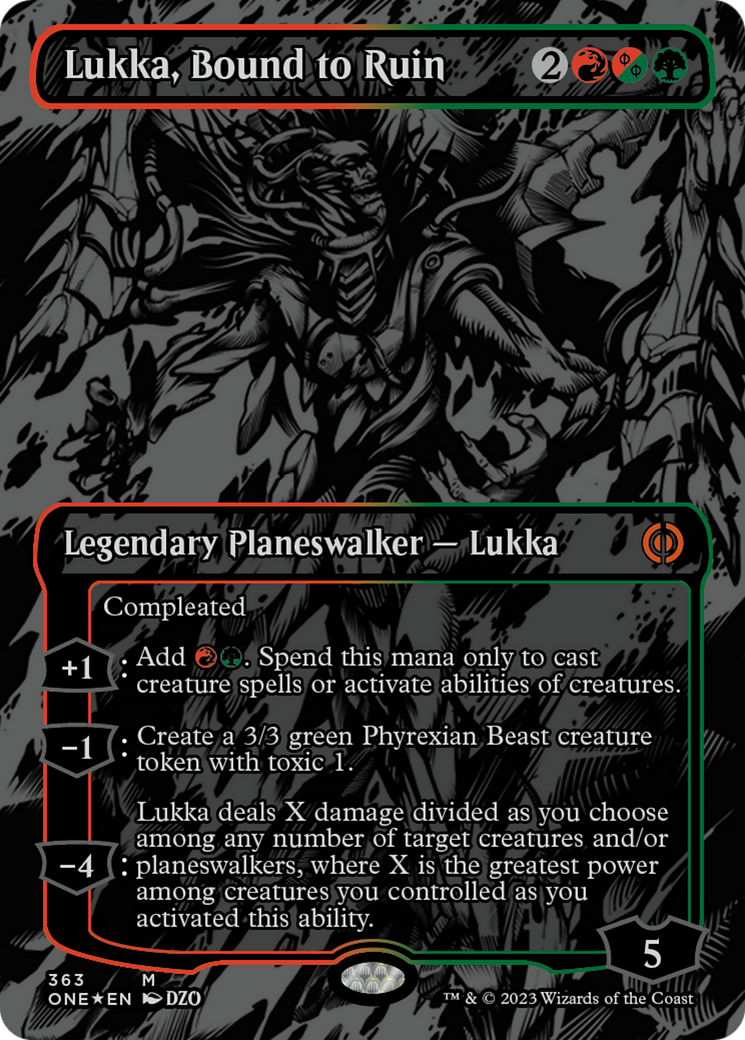 Lukka, Bound to Ruin (Oil Slick Raised Foil) [Phyrexia: All Will Be One] | RetroPlay Games