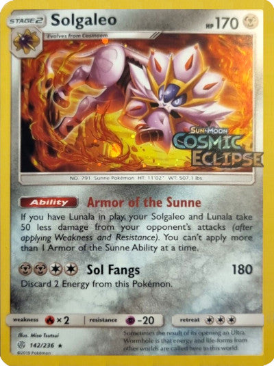 Solgaleo (142/236) (Cosmos Holo) [Sun & Moon: Cosmic Eclipse] | RetroPlay Games