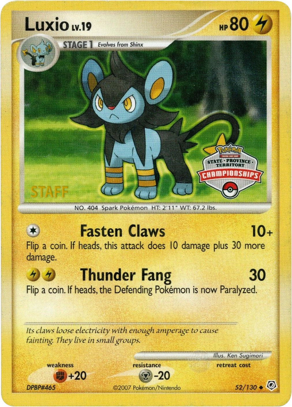 Luxio (52/130) (State Championship Staff Promo) [Diamond & Pearl: Base Set] | RetroPlay Games