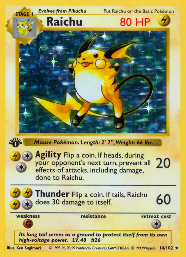 Raichu (14/102) (Shadowless) [Base Set 1st Edition] | RetroPlay Games