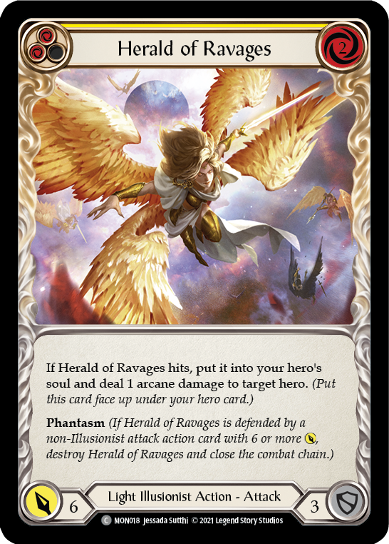 Herald of Ravages (Yellow) [MON018-RF] (Monarch)  1st Edition Rainbow Foil | RetroPlay Games