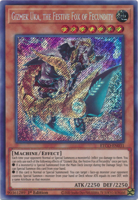 Gizmek Uka, the Festive Fox of Fecundity [ETCO-EN031] Secret Rare | RetroPlay Games