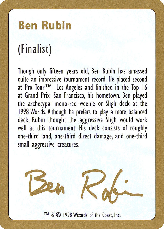 Ben Rubin Bio [World Championship Decks 1998] | RetroPlay Games