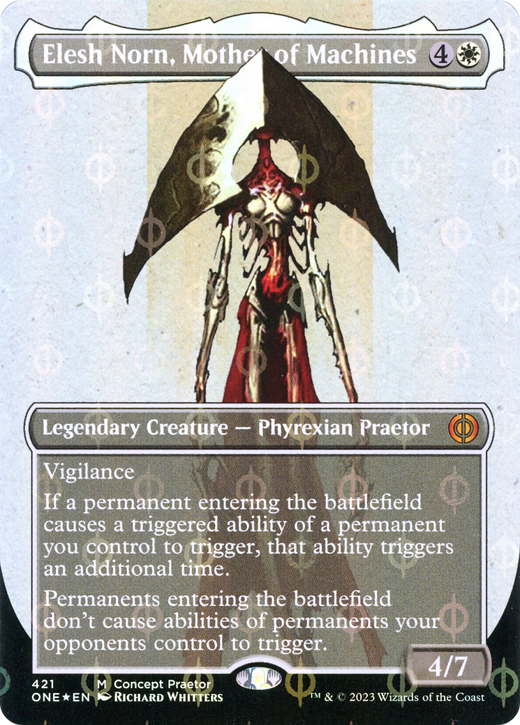 Elesh Norn, Mother of Machines (Borderless Concept Praetors Step-and-Compleat Foil) [Phyrexia: All Will Be One] | RetroPlay Games