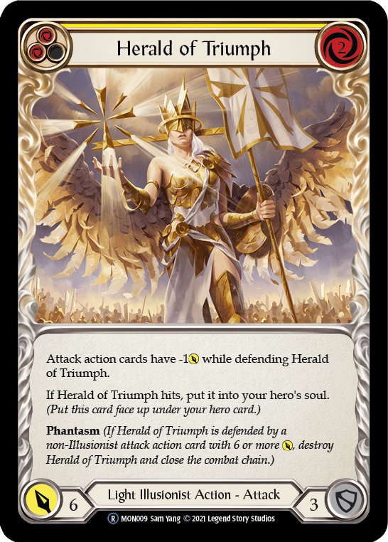 Herald of Triumph (Yellow) [U-MON009-RF] (Monarch Unlimited)  Unlimited Rainbow Foil | RetroPlay Games