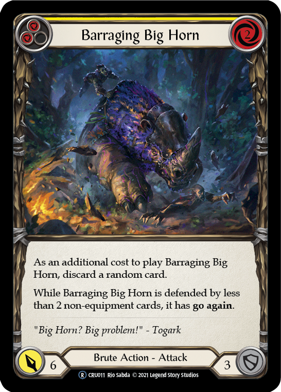 Barraging Big Horn (Yellow) [U-CRU011] (Crucible of War Unlimited)  Unlimited Rainbow Foil | RetroPlay Games