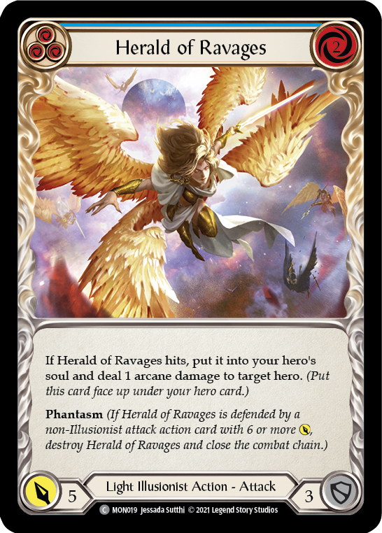 Herald of Ravages (Blue) [MON019-RF] (Monarch)  1st Edition Rainbow Foil | RetroPlay Games