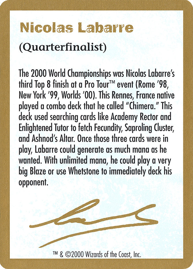 Nicolas Labarre Bio [World Championship Decks 2000] | RetroPlay Games