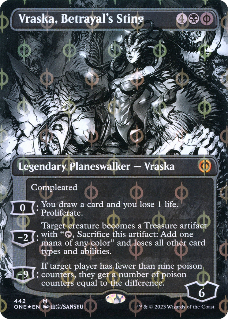 Vraska, Betrayal's Sting (Borderless Manga Step-and-Compleat Foil) [Phyrexia: All Will Be One] | RetroPlay Games