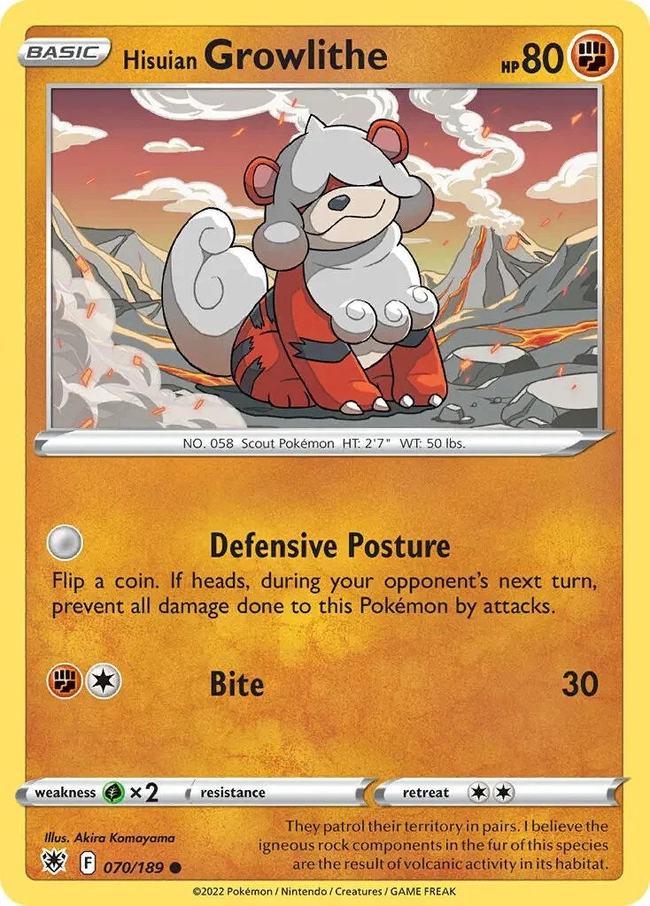 Hisuian Growlithe (070/189) (Theme Deck Exclusive) [Sword & Shield: Astral Radiance] | RetroPlay Games