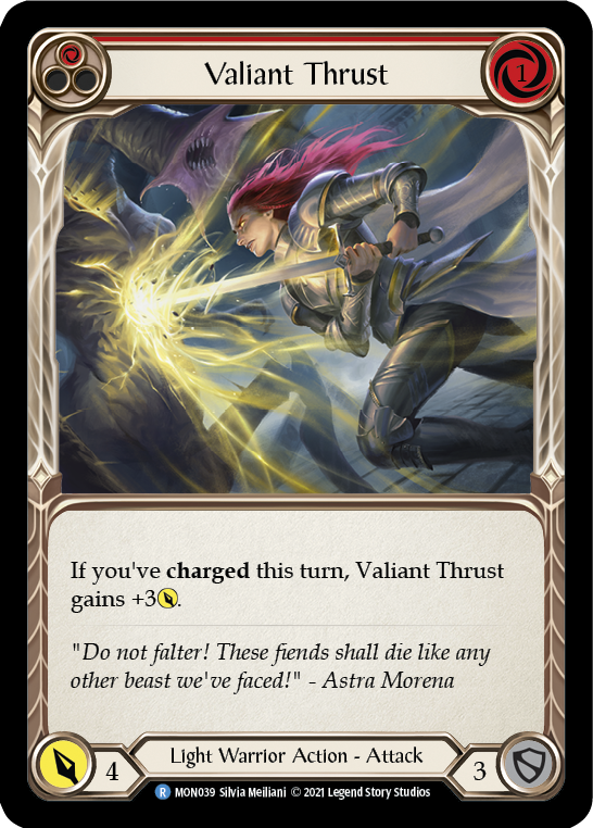 Valiant Thrust (Red) [MON039-RF] (Monarch)  1st Edition Rainbow Foil | RetroPlay Games