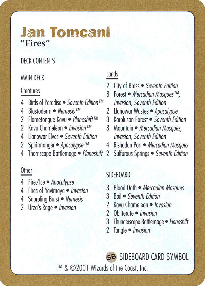 Jan Tomcani Decklist [World Championship Decks 2001] | RetroPlay Games