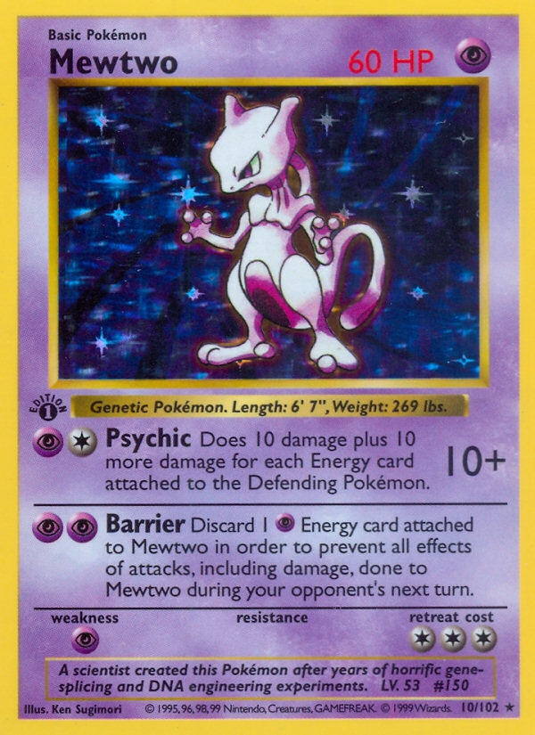 Mewtwo (10/102) (Shadowless) [Base Set 1st Edition] | RetroPlay Games