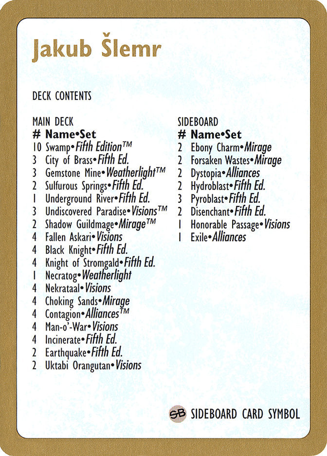 Jakub Šlemr Decklist [World Championship Decks 1997] | RetroPlay Games