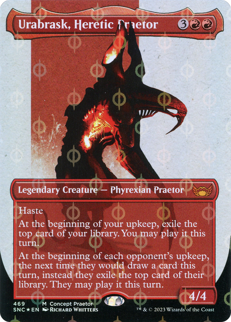 Urabrask, Heretic Praetor (Borderless Concept Praetors Step-and-Compleat Foil) [Phyrexia: All Will Be One] | RetroPlay Games