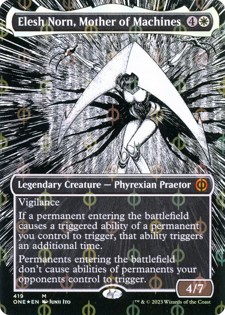 Elesh Norn, Mother of Machines (Borderless Manga Step-and-Compleat Foil) [Phyrexia: All Will Be One] | RetroPlay Games