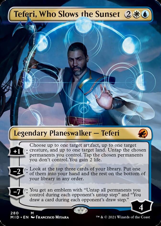 Teferi, Who Slows the Sunset (Borderless) [Innistrad: Midnight Hunt] | RetroPlay Games